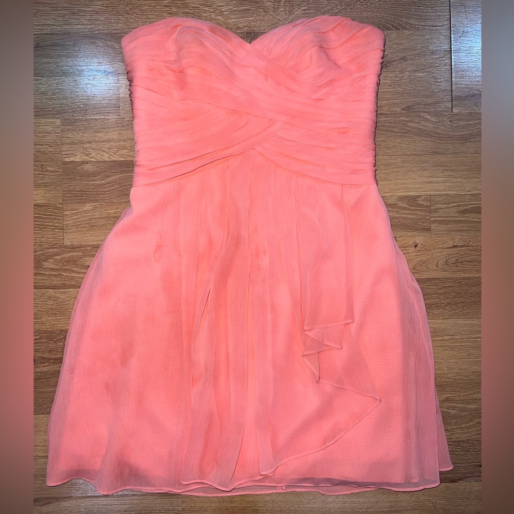 David's Bridal Strapless Coral Dress